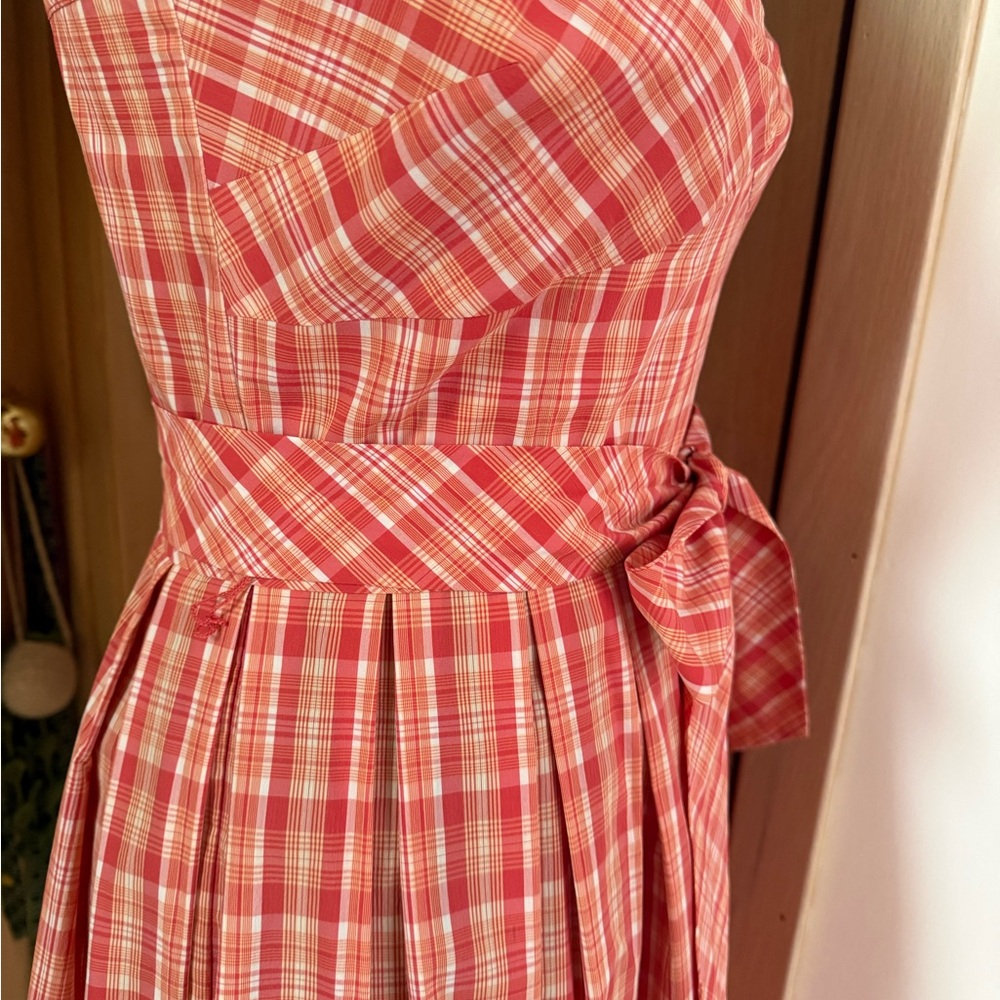 LOFT Adjustable Spaghetti-strap Orange-red plaid,… - image 6